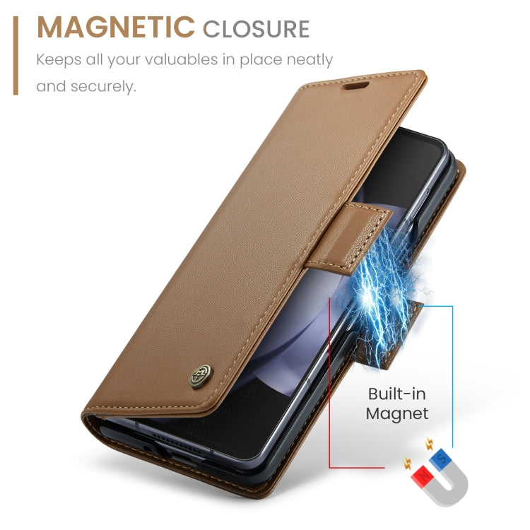 For Samsung Galaxy Z Fold5 CaseMe 023 Butterfly Buckle Litchi Texture RFID Anti-theft Leather Phone Case(Brown) - Galaxy Z Fold5 Cases by CaseMe | Online Shopping UK | buy2fix