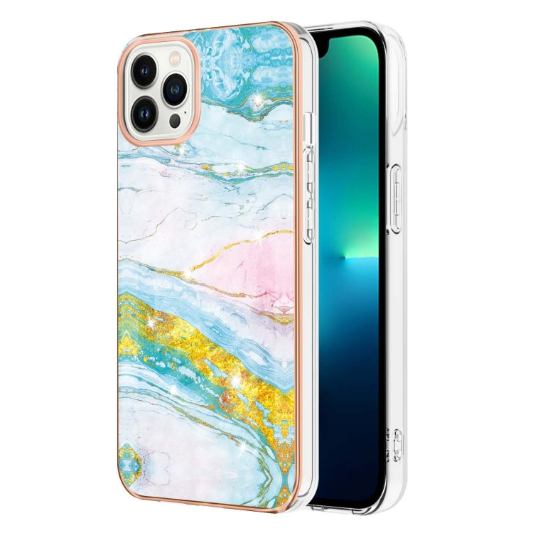 For iPhone 16 Pro Electroplating Marble Pattern Dual-side IMD TPU Shockproof Phone Case (Green 004) - iPhone 16 Pro Cases by buy2fix | Online Shopping UK | buy2fix