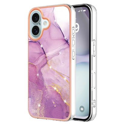 For iPhone 16 Plus Electroplating Marble Pattern Dual-side IMD TPU Shockproof Phone Case (Purple 001) - iPhone 16 Plus Cases by buy2fix | Online Shopping UK | buy2fix