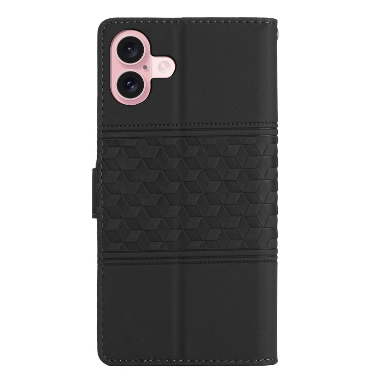 For iPhone 16 Plus Diamond Embossed Skin Feel Leather Phone Case(Black) - iPhone 16 Plus Cases by buy2fix | Online Shopping UK | buy2fix