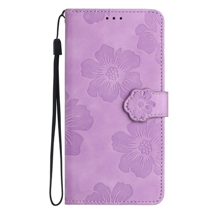 For iPhone 16 Flower Embossing Pattern Leather Phone Case(Purple) - iPhone 16 Cases by buy2fix | Online Shopping UK | buy2fix