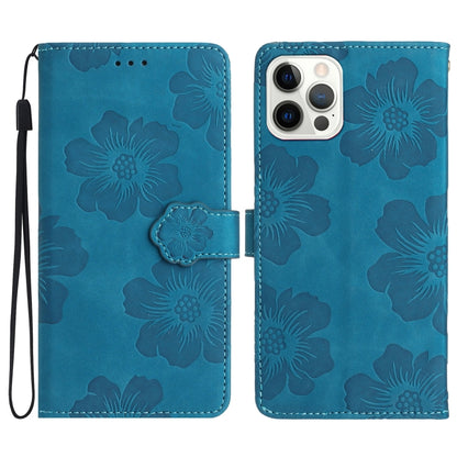 For iPhone 16 Pro Flower Embossing Pattern Leather Phone Case(Blue) - iPhone 16 Pro Cases by buy2fix | Online Shopping UK | buy2fix