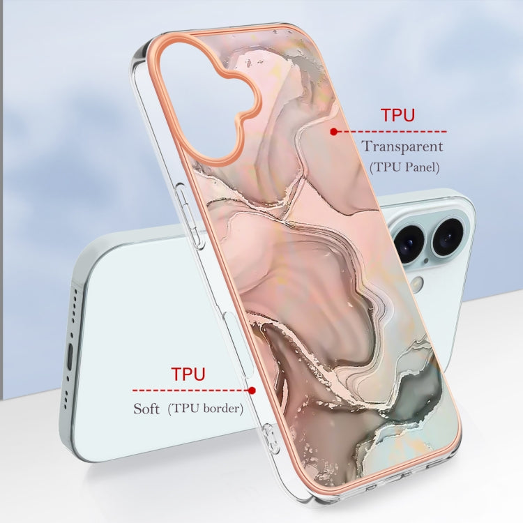 For iPhone 16 Plus Electroplating Marble Dual-side IMD Phone Case(Rose Gold 015) - iPhone 16 Plus Cases by buy2fix | Online Shopping UK | buy2fix