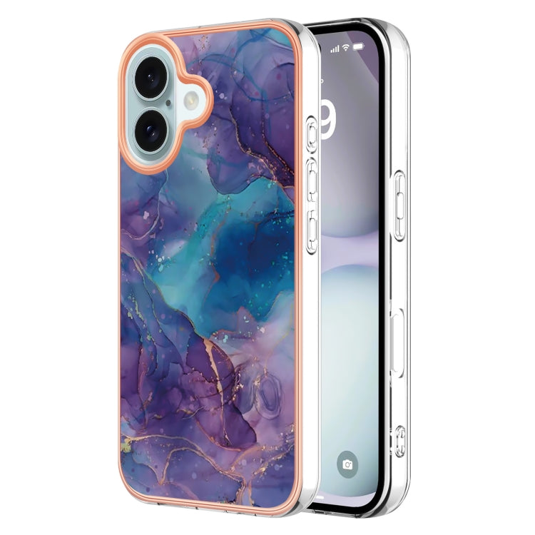 For iPhone 16 Electroplating Marble Dual-side IMD Phone Case(Purple 016) - iPhone 16 Cases by buy2fix | Online Shopping UK | buy2fix