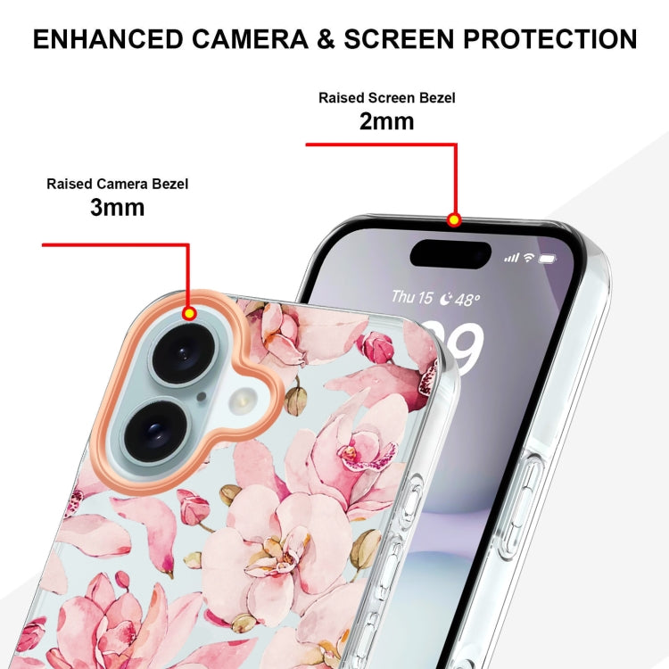 For iPhone 16 Plus Flowers and Plants Series IMD TPU Phone Case(Pink Gardenia) - iPhone 16 Plus Cases by buy2fix | Online Shopping UK | buy2fix