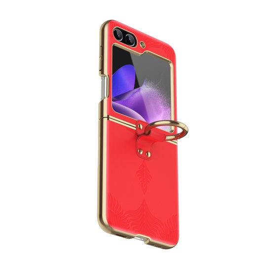 For Samsung Galaxy Z Flip6 Electroplated Embossed Leather Phone Case with Ring(Red) - Galaxy Z Flip6 5G Cases by buy2fix | Online Shopping UK | buy2fix