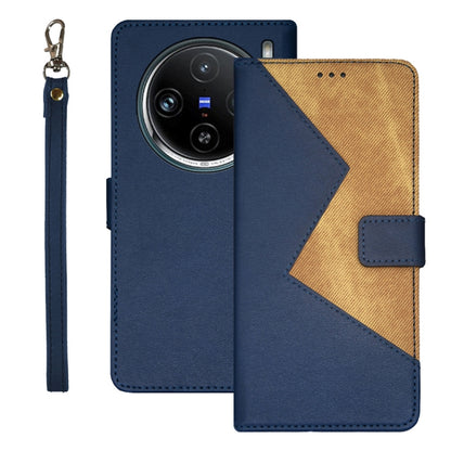 For vivo X100 Pro idewei Two-color Splicing Leather Phone Case(Blue) - X100 Pro Cases by idewei | Online Shopping UK | buy2fix