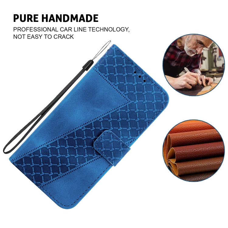 For iPhone SE 2024 Seven-shaped Embossed Leather Phone Case(Blue) - More iPhone Cases by buy2fix | Online Shopping UK | buy2fix