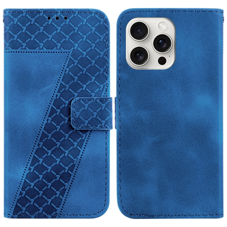 For iPhone 16 Pro Max Seven-shaped Embossed Leather Phone Case(Blue) - iPhone 16 Pro Max Cases by buy2fix | Online Shopping UK | buy2fix