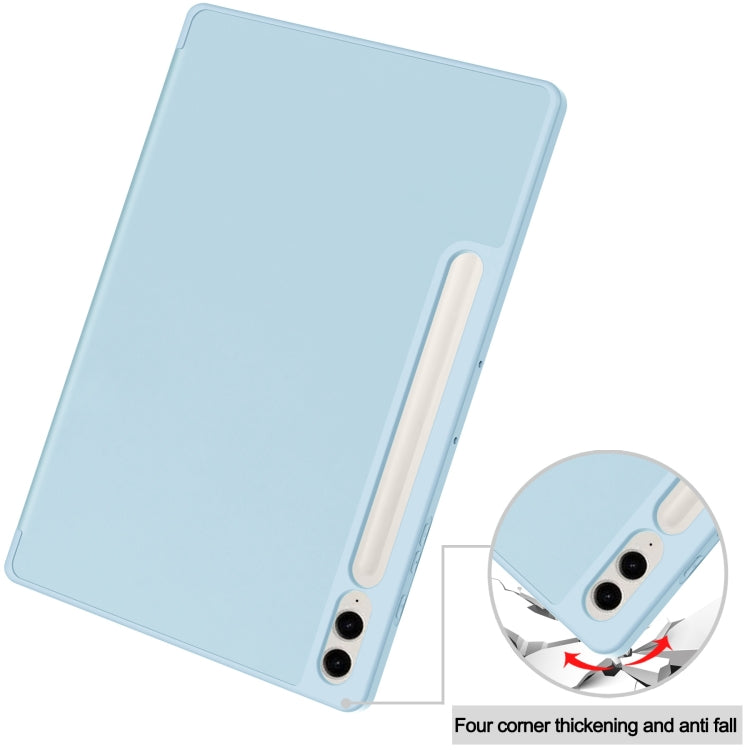 For Samsung Galaxy Tab S9 FE+ 3-Fold Pure Color TPU Smart Leather Tablet Case with Pen Slot(Light Blue) - Galaxy Tab S9 FE+ by buy2fix | Online Shopping UK | buy2fix