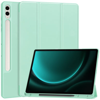 For Samsung Galaxy Tab S9 FE+ 3-Fold Pure Color TPU Smart Leather Tablet Case with Pen Slot(Mint Green) - Galaxy Tab S9 FE+ by buy2fix | Online Shopping UK | buy2fix