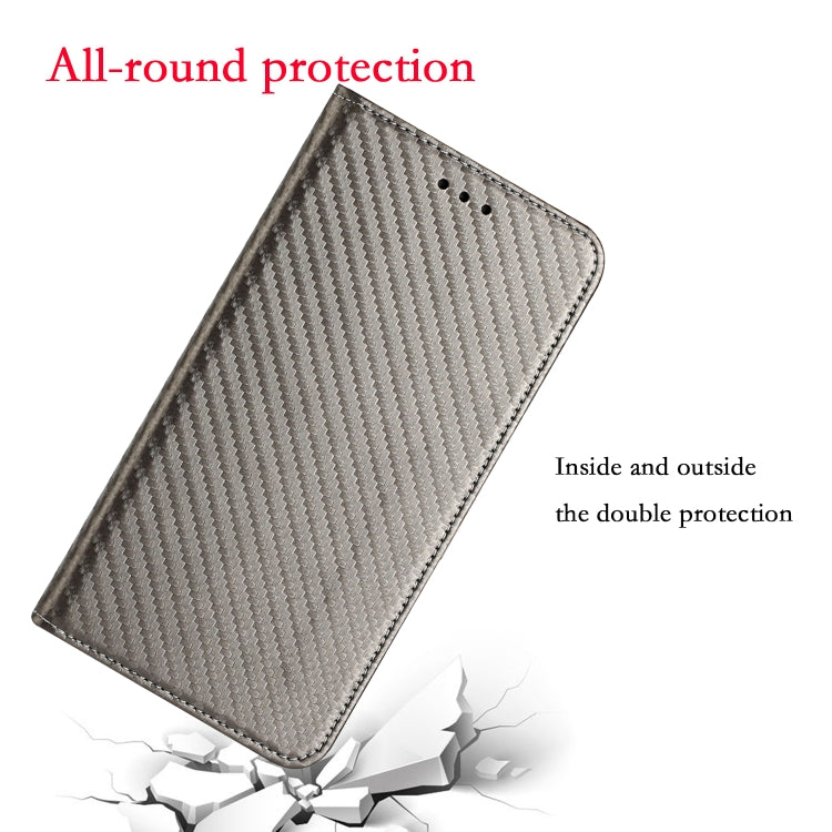 For Samsung Galaxy S24+ 5G Carbon Fiber Texture Flip Holder Leather Phone Case(Grey) - Galaxy S24+ 5G Cases by buy2fix | Online Shopping UK | buy2fix