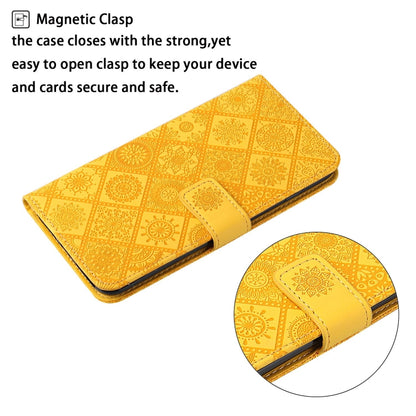 For iPhone 16 Pro Ethnic Style Embossed Pattern Leather Phone Case(Yellow) - iPhone 16 Pro Cases by buy2fix | Online Shopping UK | buy2fix