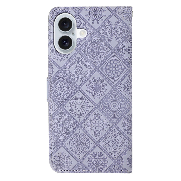 For iPhone 16 Plus Ethnic Style Embossed Pattern Leather Phone Case(Purple) - iPhone 16 Plus Cases by buy2fix | Online Shopping UK | buy2fix