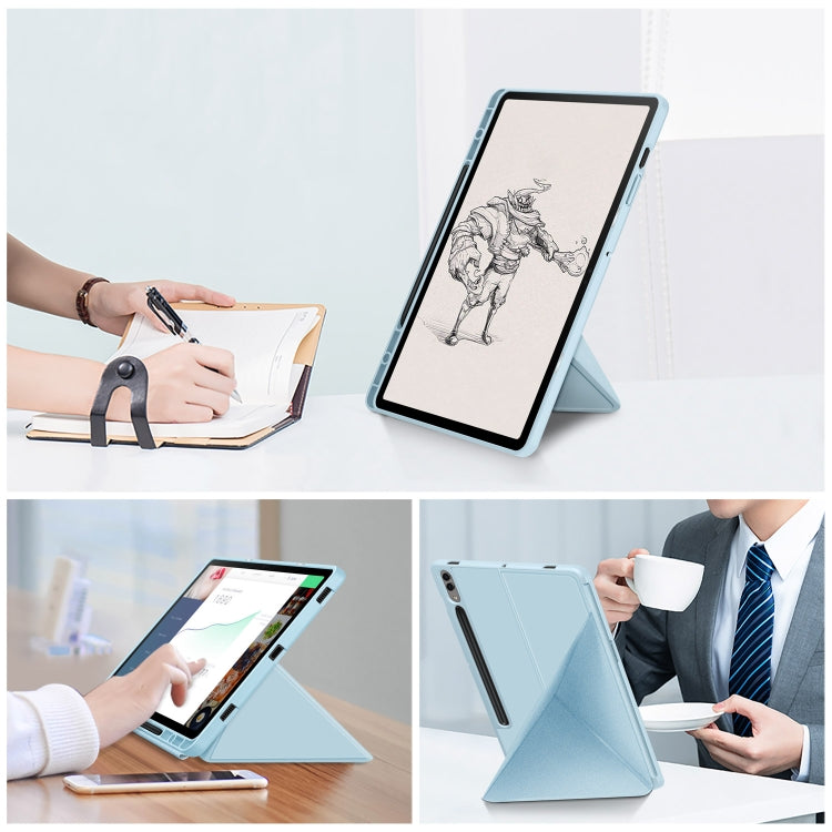 For Samsung Galaxy Tab S9 Cloth Texture Multi-folding Horizontal Flip Leather Tablet Case(Sky Blue) - Galaxy Tab S9 Cases by buy2fix | Online Shopping UK | buy2fix