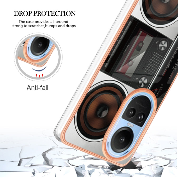 For OPPO Reno10 5G Global Electroplating Marble Dual-side IMD Phone Case(Retro Radio) - OPPO Cases by buy2fix | Online Shopping UK | buy2fix