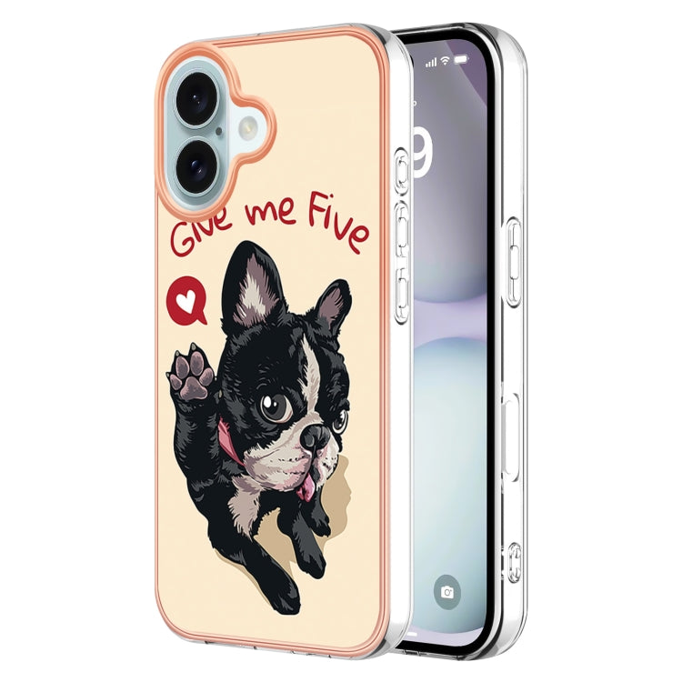 For iPhone 16 Electroplating Marble Dual-side IMD Phone Case(Lucky Dog) - iPhone 16 Cases by buy2fix | Online Shopping UK | buy2fix