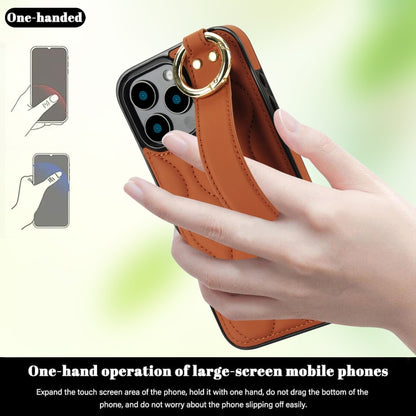 For iPhone 16 Pro Max Non-slip Full Coverage Ring PU Phone Case with Wristband(Brown) - iPhone 16 Pro Max Cases by buy2fix | Online Shopping UK | buy2fix