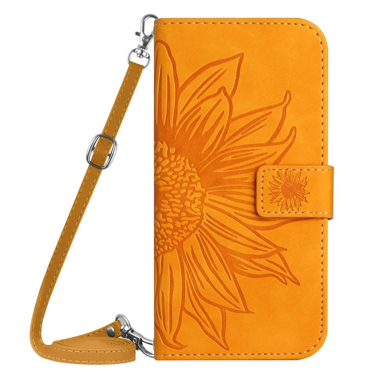 For Samsung Galaxy S24 Ultra 5G Skin Feel Sun Flower Embossed Flip Leather Phone Case with Lanyard(Yellow) - Galaxy S24 Ultra 5G Cases by buy2fix | Online Shopping UK | buy2fix