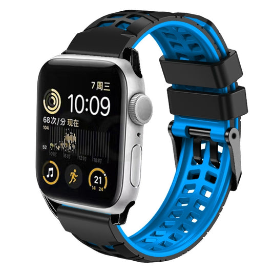 For Apple Watch Series 7 45mm Twill Dual-row Buckle Silicone Watch Band(Black Blue) - Watch Bands by buy2fix | Online Shopping UK | buy2fix