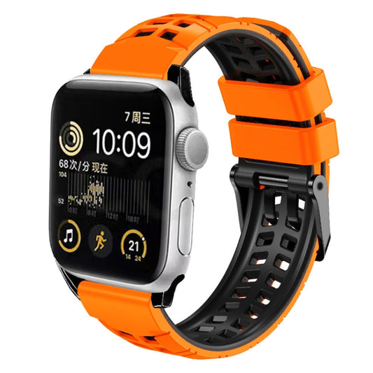 For Apple Watch Series 6 40mm Twill Dual-row Buckle Silicone Watch Band(Orange Black) - Watch Bands by buy2fix | Online Shopping UK | buy2fix