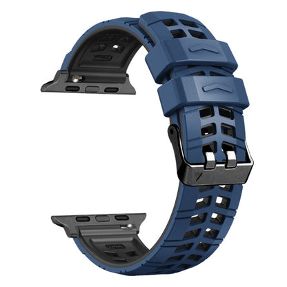 For Apple Watch Series 5 44mm Twill Dual-row Buckle Silicone Watch Band(Midnight Blue Black) - Watch Bands by buy2fix | Online Shopping UK | buy2fix