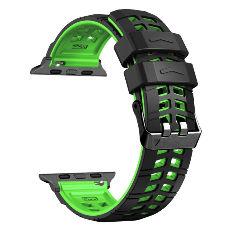 For Apple Watch Series 3 42mm Twill Dual-row Buckle Silicone Watch Band(Black Green) - Watch Bands by buy2fix | Online Shopping UK | buy2fix