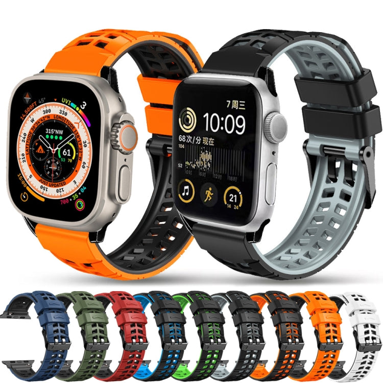 For Apple Watch 42mm Twill Dual-row Buckle Silicone Watch Band(Black Orange) - Watch Bands by buy2fix | Online Shopping UK | buy2fix