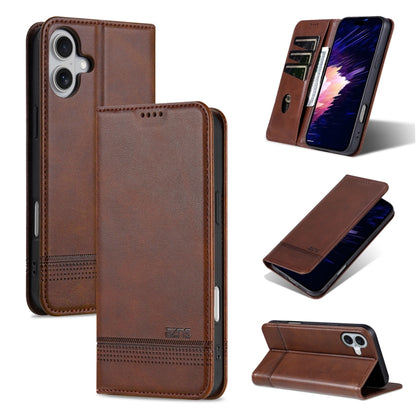 For iPhone 16 Plus AZNS Magnetic Calf Texture Flip Leather Phone Case(Dark Brown) - iPhone 16 Plus Cases by AZNS | Online Shopping UK | buy2fix