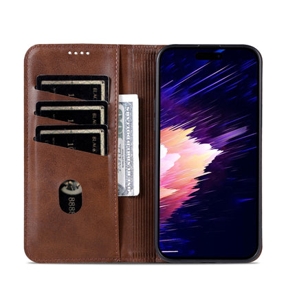 For iPhone 16 Plus AZNS Magnetic Calf Texture Flip Leather Phone Case(Dark Brown) - iPhone 16 Plus Cases by AZNS | Online Shopping UK | buy2fix