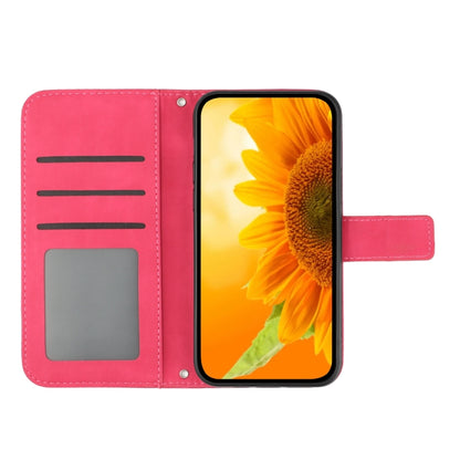 For Motorola Moto G Power 5G 2024 HT04 Skin Feel Sun Flower Embossed Flip Leather Phone Case with Lanyard(Rose Red) - Motorola Cases by buy2fix | Online Shopping UK | buy2fix