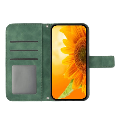 For Motorola Moto G Power 5G 2024 HT04 Skin Feel Sun Flower Embossed Flip Leather Phone Case with Lanyard(Green) - Motorola Cases by buy2fix | Online Shopping UK | buy2fix
