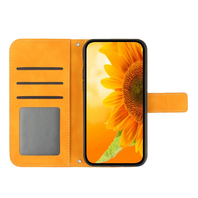 For Motorola Moto G Stylus 5G 2024 HT04 Skin Feel Sun Flower Embossed Flip Leather Phone Case with Lanyard(Yellow) - Motorola Cases by buy2fix | Online Shopping UK | buy2fix