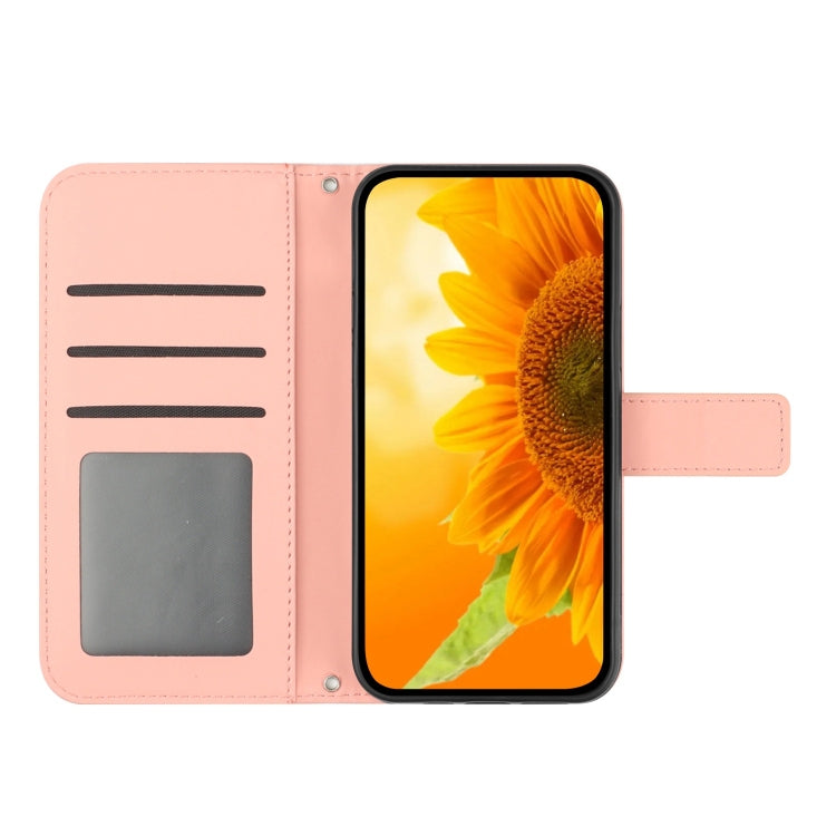 For Motorola Moto G Stylus 5G 2024 HT04 Skin Feel Sun Flower Embossed Flip Leather Phone Case with Lanyard(Pink) - Motorola Cases by buy2fix | Online Shopping UK | buy2fix