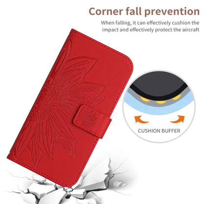 For Motorola Moto G Stylus 5G 2024 HT04 Skin Feel Sun Flower Embossed Flip Leather Phone Case with Lanyard(Red) - Motorola Cases by buy2fix | Online Shopping UK | buy2fix