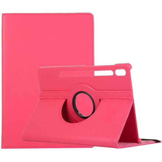 For Samsung Galaxy Tab S9 360 Degrees Rotation Holder Litchi Texture Leather Tablet Case(Rose Red) - Galaxy Tab S9 Cases by buy2fix | Online Shopping UK | buy2fix