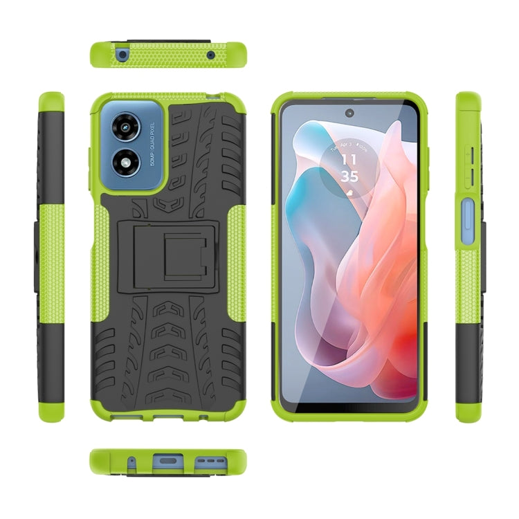 For Motorola Moto G Play 4G 2024 Tire Texture TPU + PC Phone Case with Holder(Green) - Motorola Cases by buy2fix | Online Shopping UK | buy2fix