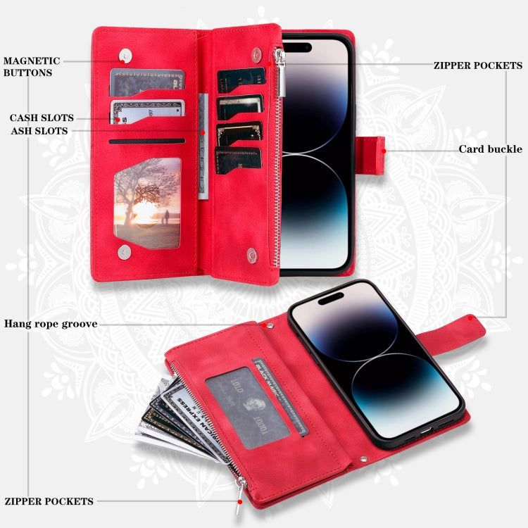 For iPhone 16 Pro Max Multi-Card Totem Zipper Leather Phone Case(Red) - iPhone 16 Pro Max Cases by buy2fix | Online Shopping UK | buy2fix