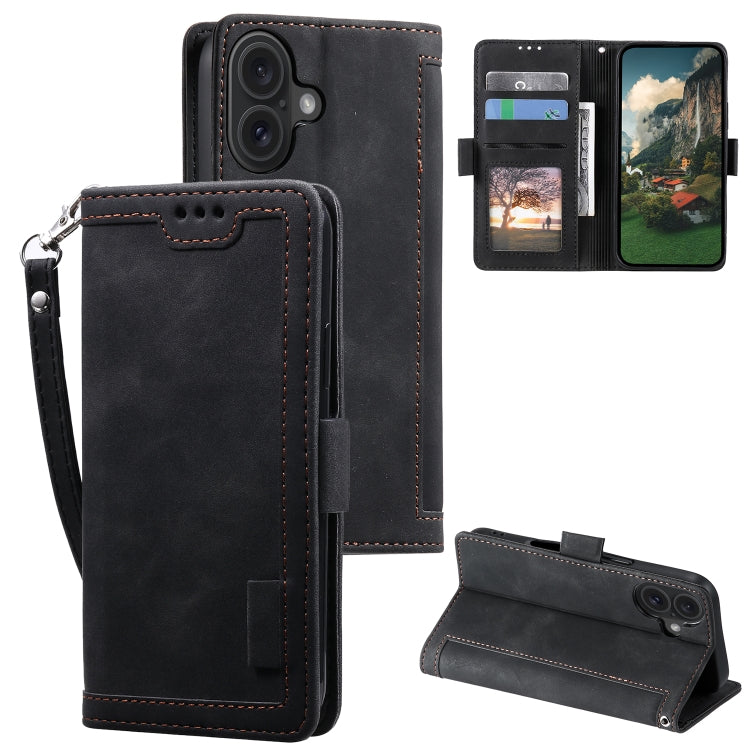 For iPhone 16 Plus Retro Splicing Horizontal Flip Leather Phone Case(Black) - iPhone 16 Plus Cases by buy2fix | Online Shopping UK | buy2fix