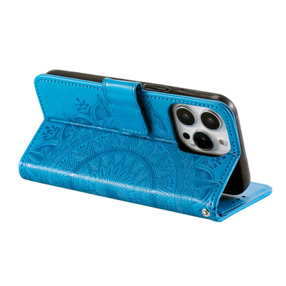 For iPhone 16 Pro Max Totem Flower Embossed Leather Phone Case(Blue) - iPhone 16 Pro Max Cases by buy2fix | Online Shopping UK | buy2fix