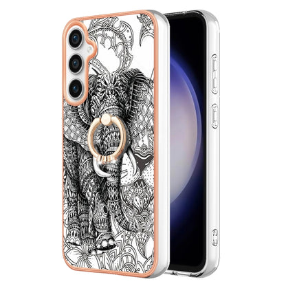 For Samsung Galaxy S23 FE 5G Electroplating Dual-side IMD Phone Case with Ring Holder(Totem Elephant) - Galaxy S23 FE 5G Cases by buy2fix | Online Shopping UK | buy2fix