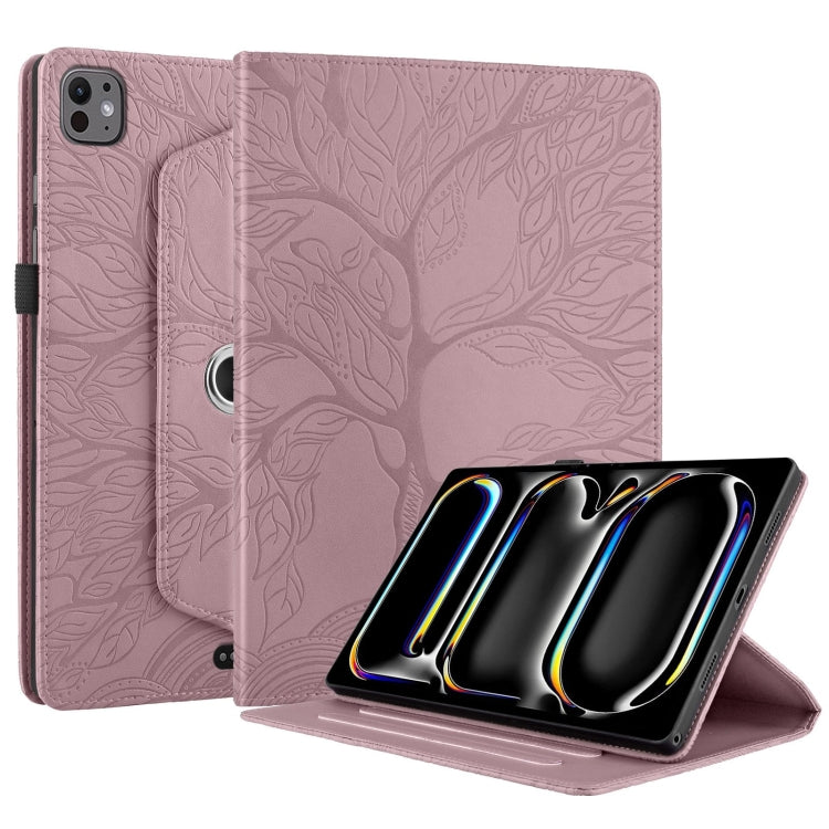 For iPad Pro 11 2024 Tree Life Embossed Rotation Leather Smart Tablet Case(Rose Gold) - iPad Pro 11 2024 Cases by buy2fix | Online Shopping UK | buy2fix