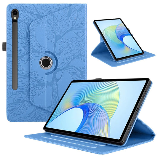 For Samsung Galaxy Tab S9 FE / S9 X510 Tree Life Embossed Rotation Leather Smart Tablet Case(Blue) - Galaxy Tab S9 FE by buy2fix | Online Shopping UK | buy2fix