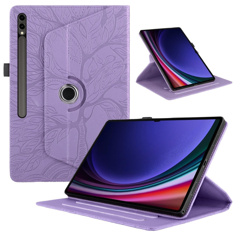 For Samsung Galaxy Tab S9 Ultra/S8 Ultra Tree Life Embossed Rotation Leather Tablet Case(Purple) - Galaxy Tab S9 Ultra Cases by buy2fix | Online Shopping UK | buy2fix