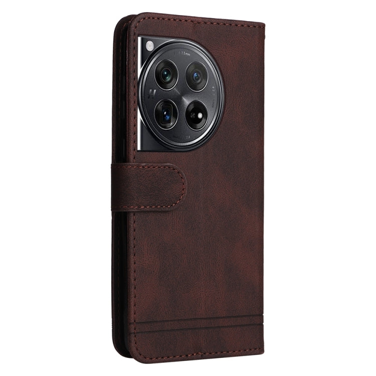 For OnePlus 12 Skin Feel Life Tree Metal Button Leather Phone Case(Brown) - OnePlus Cases by buy2fix | Online Shopping UK | buy2fix