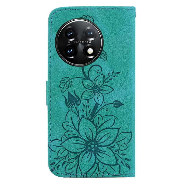 For OnePlus 11 Lily Embossed Leather Phone Case(Green) - OnePlus Cases by buy2fix | Online Shopping UK | buy2fix