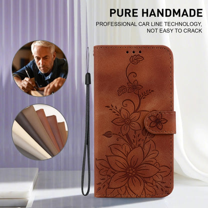 For iPhone SE 2024 Lily Embossed Leather Phone Case(Brown) - More iPhone Cases by buy2fix | Online Shopping UK | buy2fix