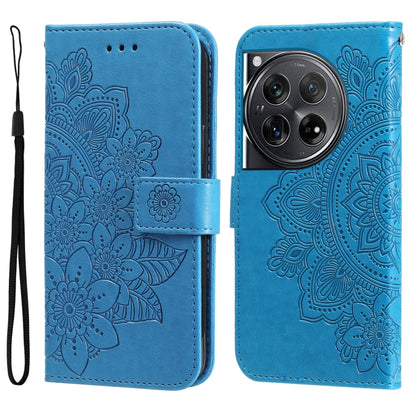 For OnePlus 12 Seven-petal Flowers Embossing Leather Phone Case(Blue) - OnePlus Cases by buy2fix | Online Shopping UK | buy2fix