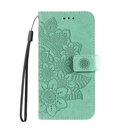 For OnePlus 13 Seven-petal Flowers Embossing Leather Phone Case(Green) - OnePlus Cases by buy2fix | Online Shopping UK | buy2fix