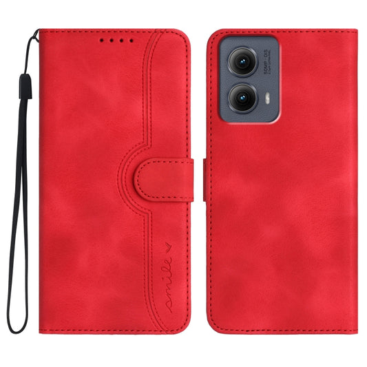 For Motorola Edge 5G 2024 Heart Pattern Skin Feel Leather Phone Case(Red) - Motorola Cases by buy2fix | Online Shopping UK | buy2fix